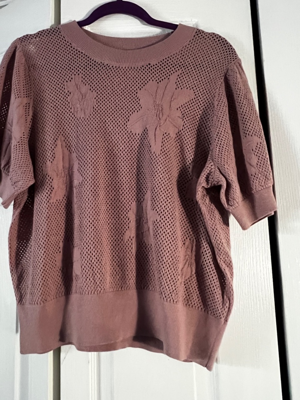 Express Dusty Mauve Open Knit Short Sleeve Sweater